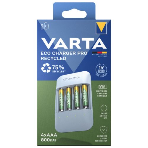 VARTA Eco Charger Pro Recycled töltő + 4db AAA 800 mAh akkumulátor - 57683