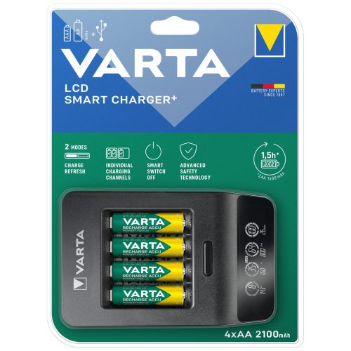 VARTA LCD Smart töltő + 4db AA 2100 mAh akkumulátor - 57684