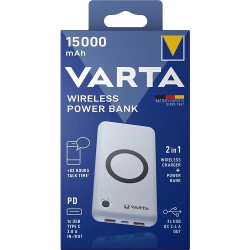 VARTA Portable Wireless Power Bank 15000mAh töltő - 57908