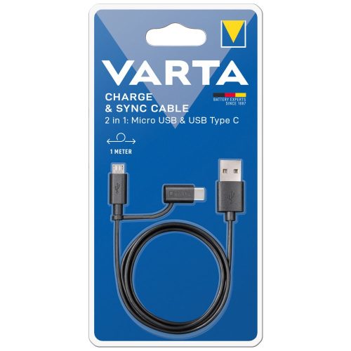 VARTA 2in1 töltő és szinkronizációs kábel (USB - Micro USB vagy USB -USB TypeC) - 57948